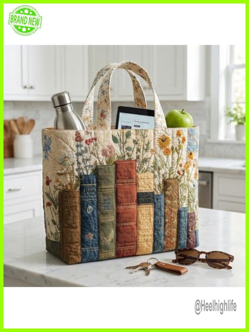 Vintage Quilted Tote Bag Lightweight Canvas Shoulder Bag for Shopping Travel